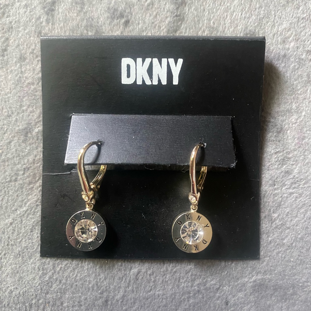 Bnwt Dkny Silver Crystal Logo Drop Earrings 45$